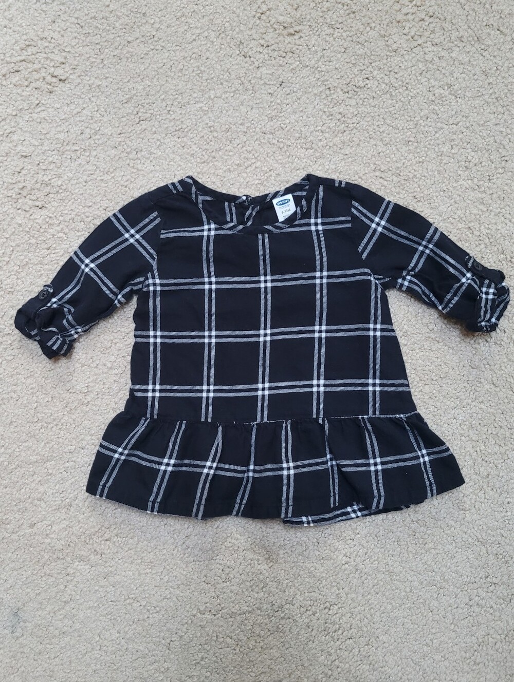 Old Navy Cotton Black White Plaid Ruffle-Hem Dress 6-12 Month